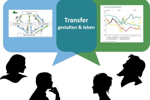 Picture: The illustration shows two overlapping coloured areas, one of which in blue represents the area of research and the other in green the area of business. The turquoise overlapping area is labelled with the phrase "Shaping and living transfer".